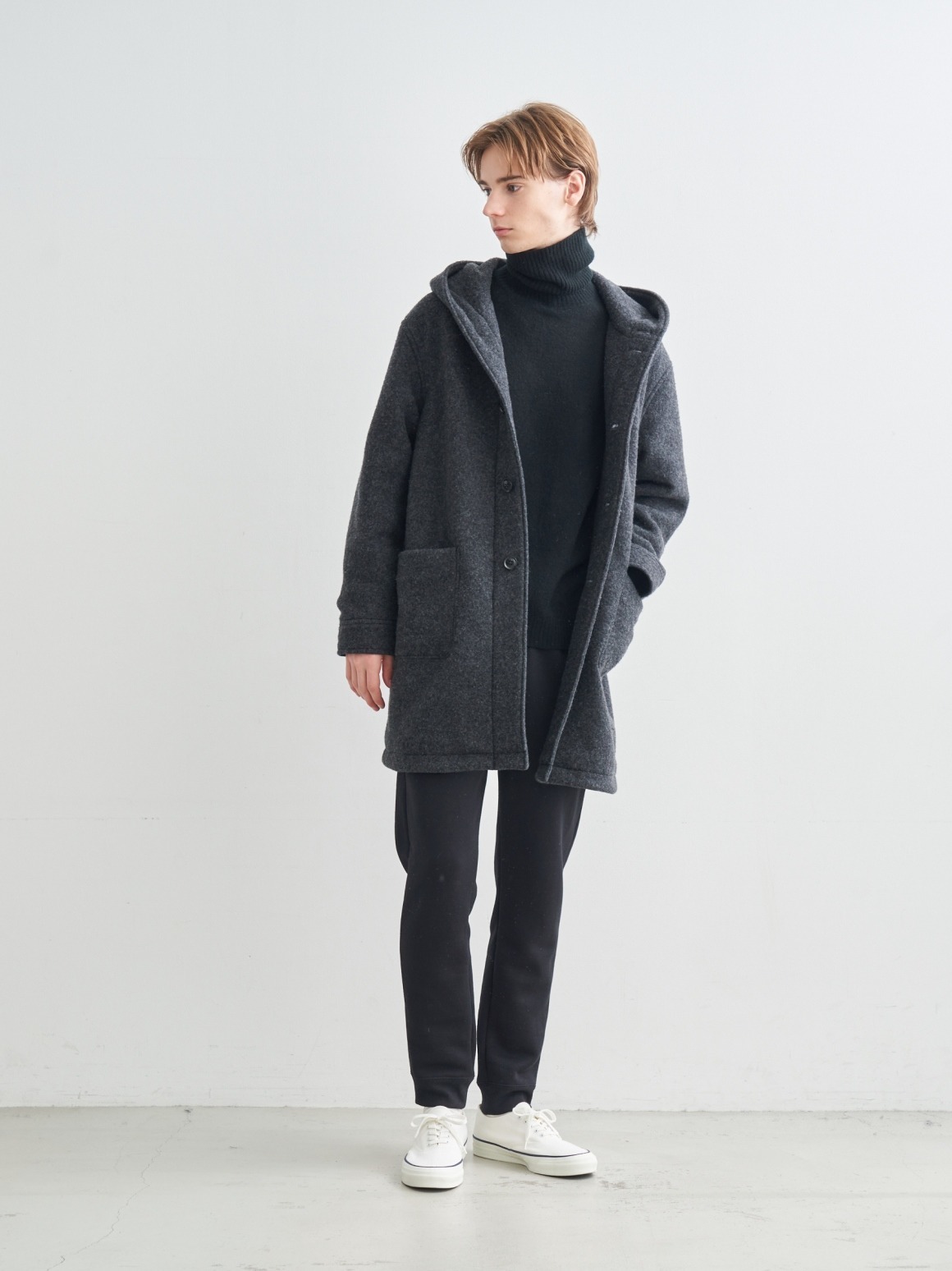 Men's wool fleece hooded coat｜スリードッツ オフィシャル