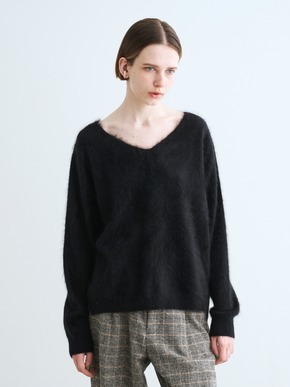 Fur cashmere v-neck pullover 詳細画像