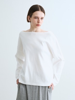 Silky cotton knit boat neck tee 詳細画像