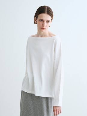 Silky cotton knit boat neck tee 詳細画像