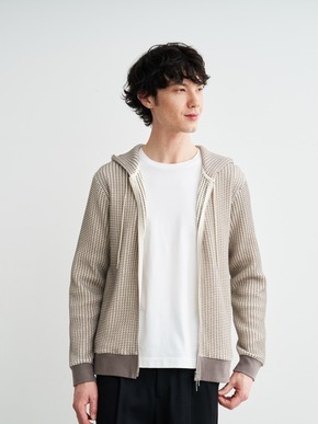 Men's cotton waffle zip up hoody 詳細画像