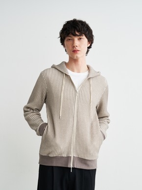 Men's cotton waffle zip up hoody 詳細画像