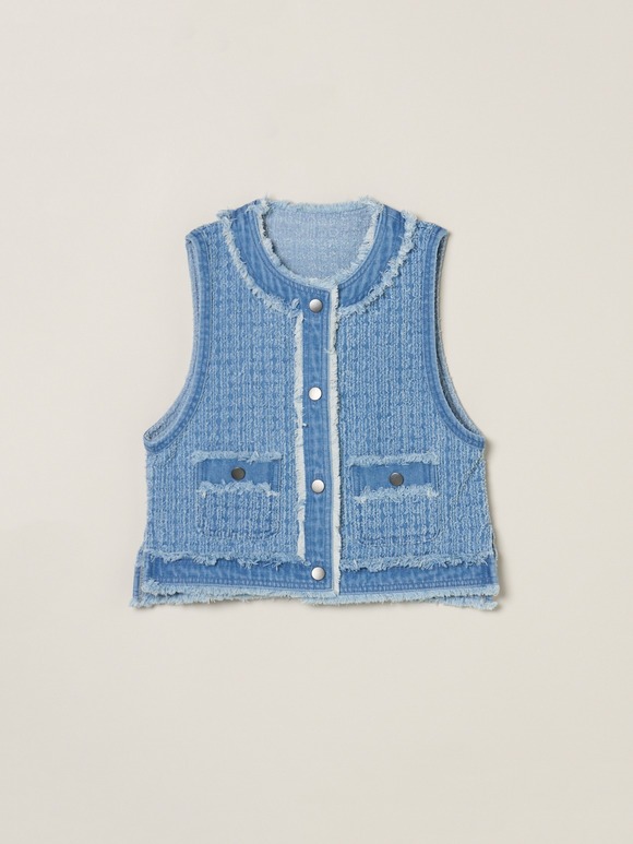Needle punched denim gillet